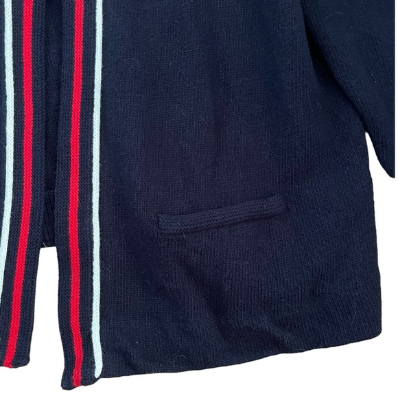 Talbots 100% COTTON NAVY BLUE CARDIGAN SWEATER 1XP Petite RED WHITE STRIPED TRIM - Picture 4 of 10